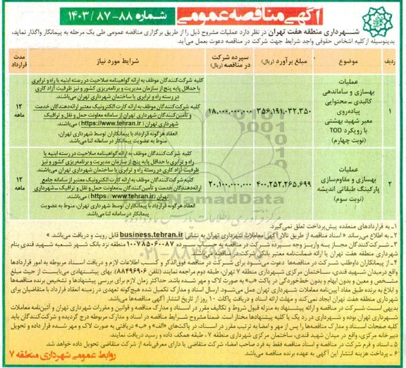 مناقصه عمومی عملیات بهسازی و ساماندهی کالبدی - محتوایی پیاده روی ...