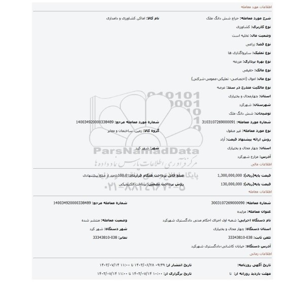 مزایده، شش دانگ ملک