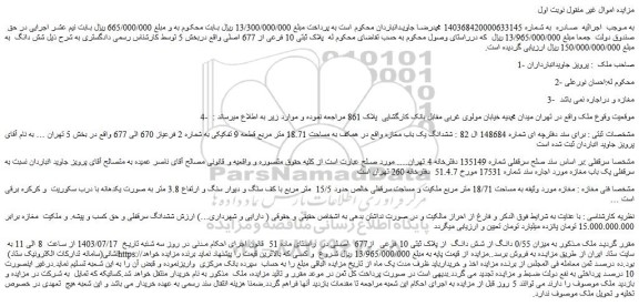 مزایده ششدانگ یک باب مغازه واقع در همکف به مساحت 18.71 متر مربع 
