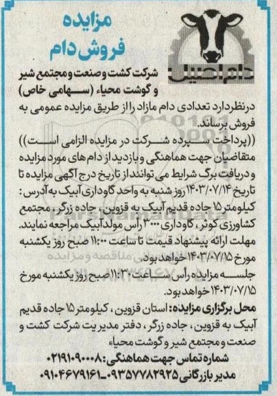 مزایده فروش دام