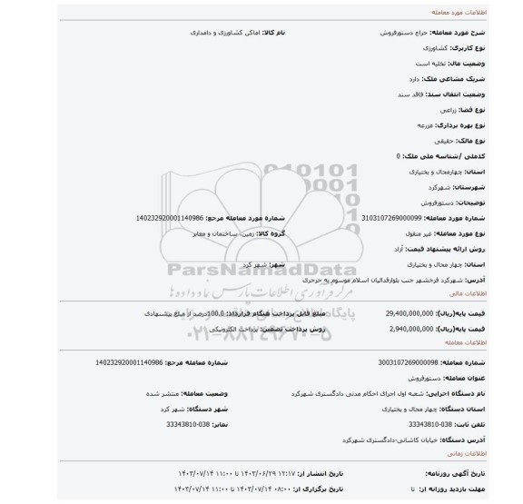 مزایده، دستورفروش