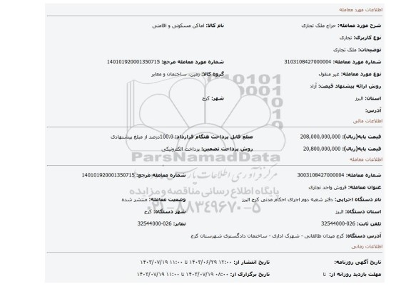 مزایده، ملک تجاری