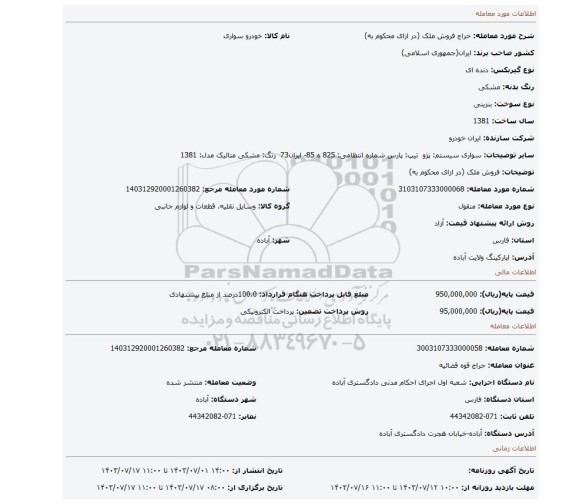 مزایده، فروش ملک (در ازای محکوم به)
