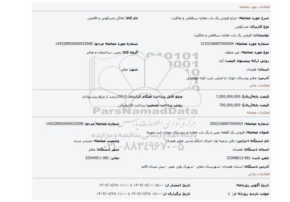 مزایده، فروش یک باب مغازه سرقفلی و مالکیت