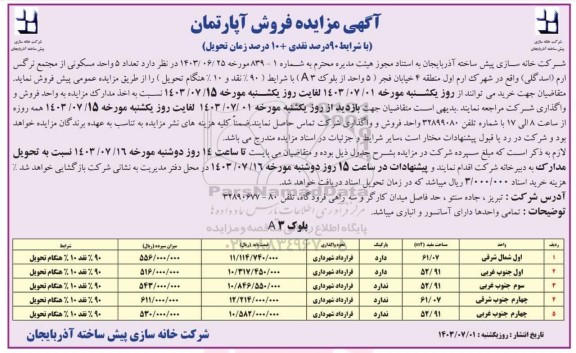 آگهی مزایده فروش آپارتمان