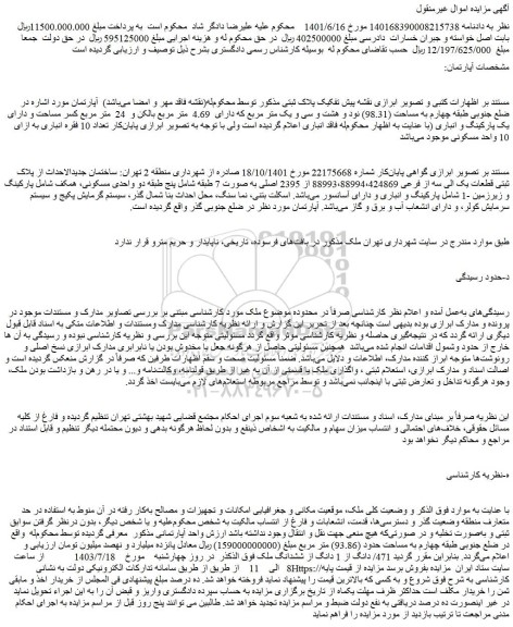 مزایده فروش 471/ دانگ از 1 دانگ از ششدانگ ملک