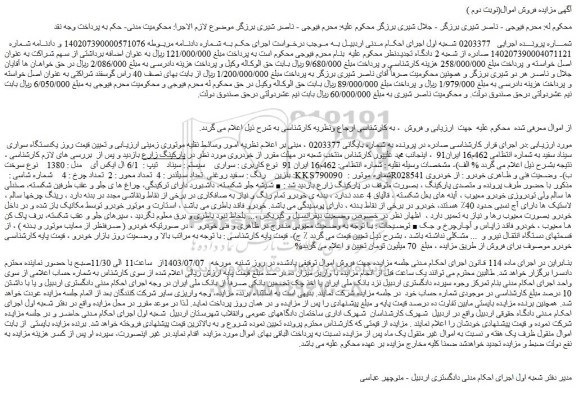 مزایده فروش سواری   سیستم : سیناد  تیپ :  6/1 ال ایکس آی    مدل : 1380  نوع سوخت : بنزین