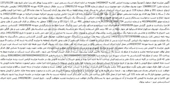 مزایده یک دستگاه خودروی سواری پروتون تیپ ویرا لیفت 