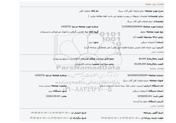 مزایده، حراج ضایعات آهن آلات سبک