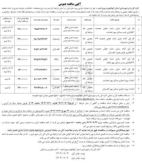 مناقصه فاز اول آماده سازی سایت جوانی ...