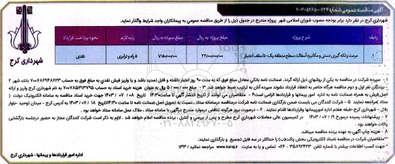 مناقصه مرمت و لکه گیری دستی و مکانیزه آسفالت 