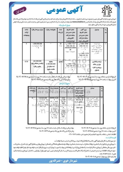 مناقصه ومزایده واگذاری طرح تفکیک از مبدا پسماند از طریق نرم افزار ...