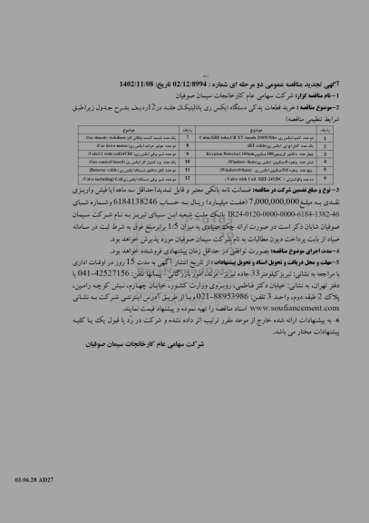 مناقصه خرید قطعات یدکی دستگاه ایکس ری پانالیتیکال هلند 