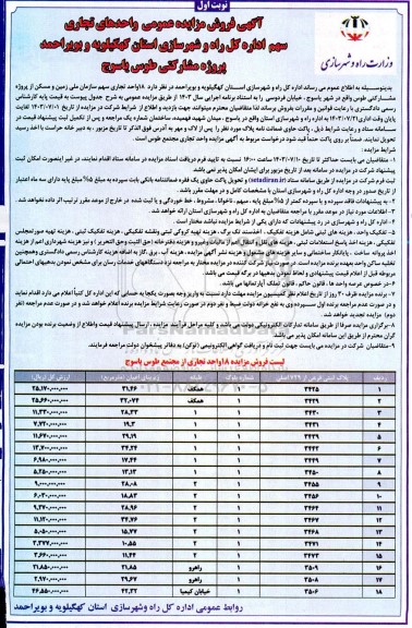مزایده فروش 18 واحد تجاری مجتمع طوس متراژ زیربنا از 10.55 تا 42.32 مترمربع