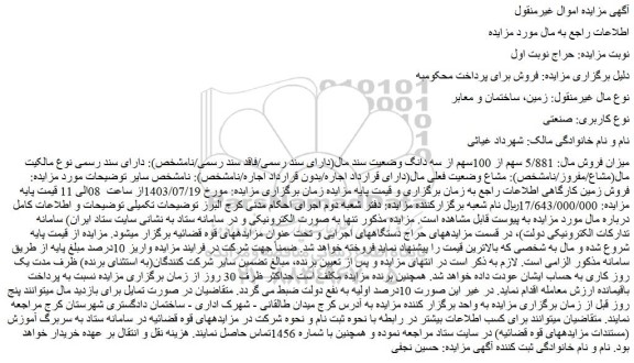 مزایده زمین، ساختمان و معابر