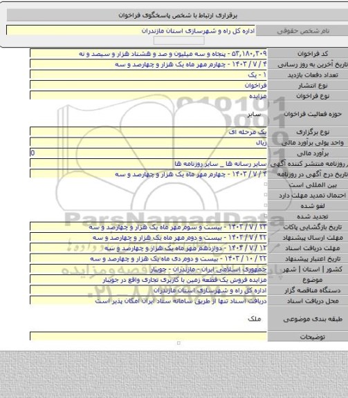 مزایده, مزایده فروش یک قطعه زمین با کاربری تجاری واقع در جویبار