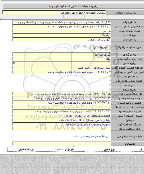 مناقصه, ارزیابی کیفی بهسازی ساختمان خیابان اراک