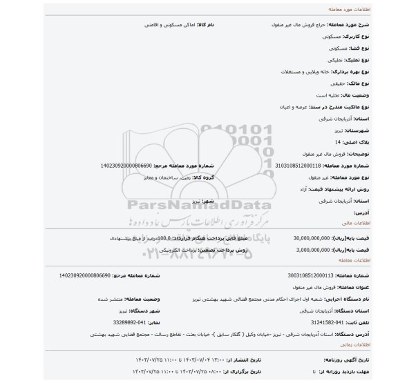 مزایده، فروش مال غیر منقول