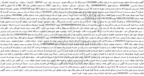 مزایده سیستم پژو تیپ 206TU3
