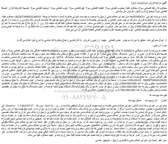 مزایده  ششدانگ  پلاک  ثبتی شماره  دو فرعی از 1756 اصلی 