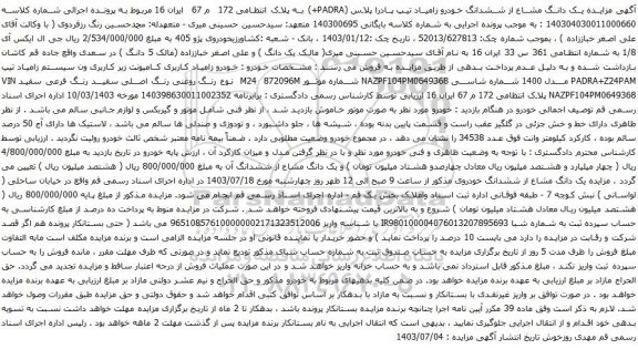 مزایده خودرو زامیاد تیپ پادرا پلاس (PADRA+) 