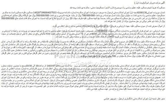 مزایده یک دستگاه آپارتمان مسکونی