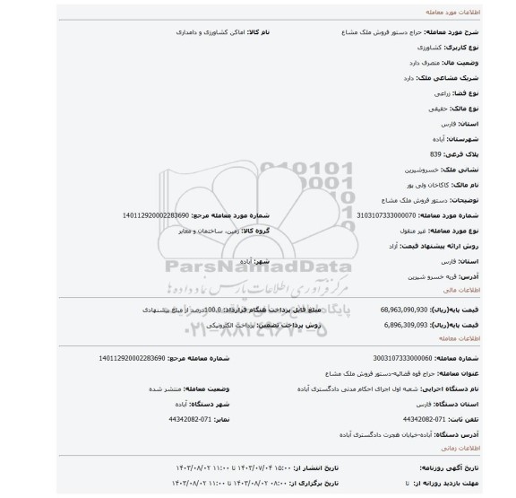 مزایده، دستور فروش ملک مشاع