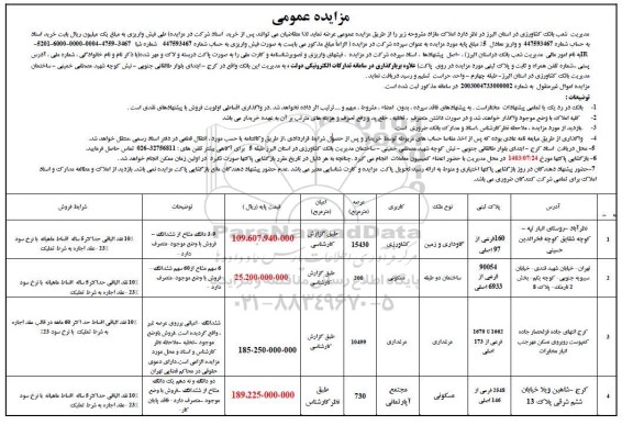 مزایده املاک مازاد