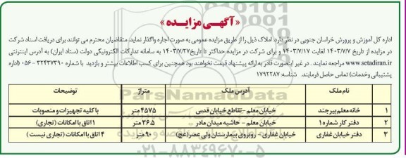 مزایده اجاره املاک