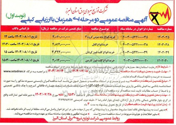 مناقصه خرید انواع پایه بتونی گروه 3...