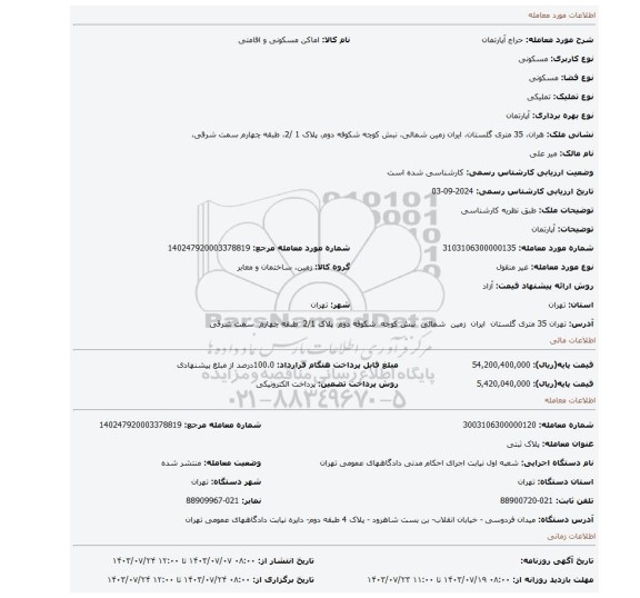 مزایده، آپارتمان