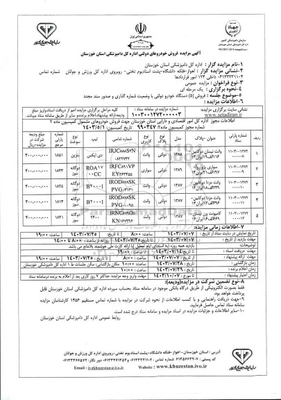 مزایده فروش خودروهای دولتی