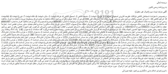 مزایده شش دانگ عرصه و اعیان به مساحت 288 مترمربع قطعه 4 تفکیکی تحت پلاک ثبتی 111/3594 