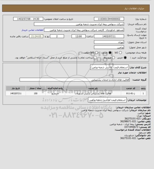 استعلام استعلام قیمت نقاشی شعبه ورامین