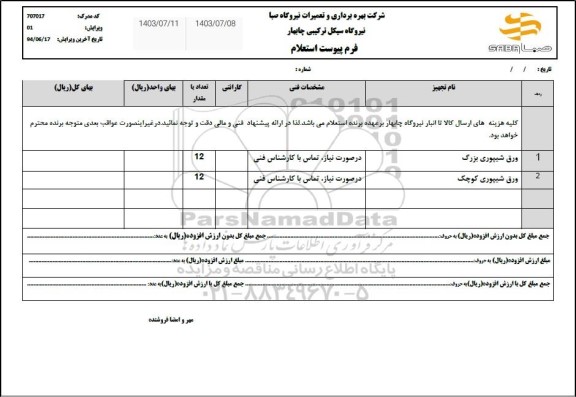 استعلام ورق شیپوری بزرگ و کوچک