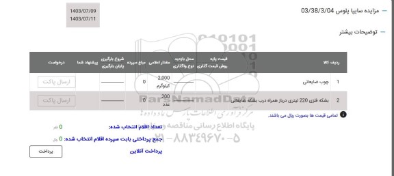 مزایده چوب ضایعاتی و بشکه فلزی 220 لیتری