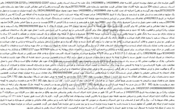 مزایده تمامت ششدانگ اعیان یک باب خانه (با عرصه وقف) به مساحت 307/46