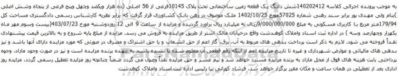 مزایده شش دانگ یک قطعه زمین ساختمانی تحت پلاک 10145فرعی از 56 اصلی