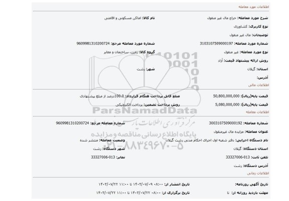 مزایده، مال غیر منقول