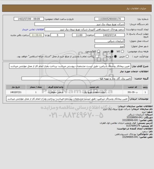 استعلام تعیین پیمانکار روستای شرامین- طبق لیست مشخصات پیوستی میباشد- پرداخت بعداز اتمام کار از محل عوارضی میباشد