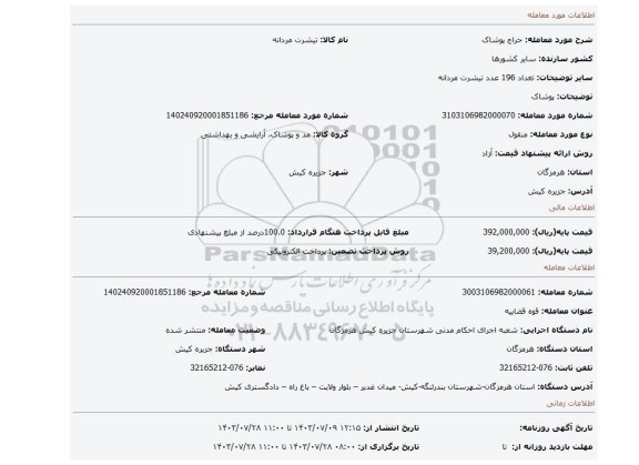 مزایده، پوشاک