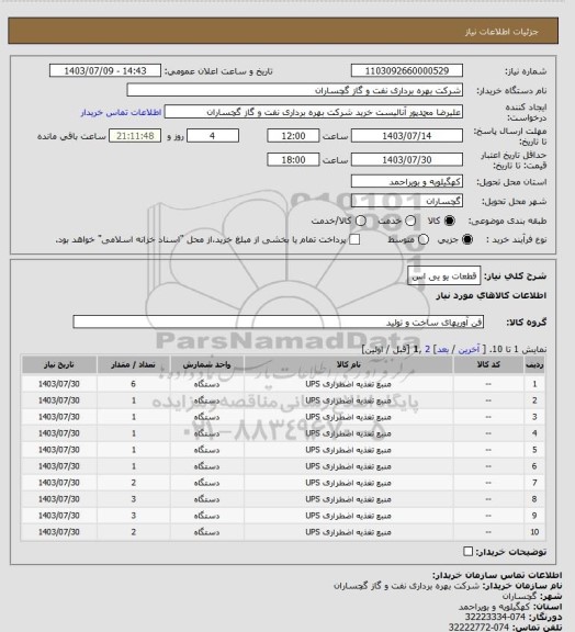 استعلام قطعات یو یی اس