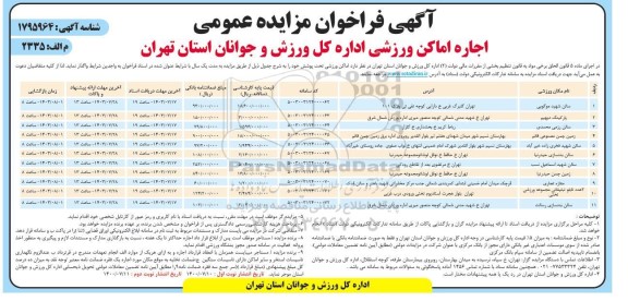 مزایده عمومی اجاره اماکن ورزشی ...