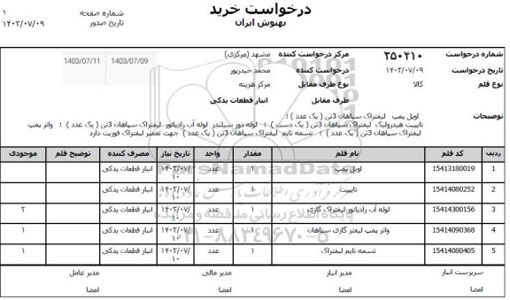 استعلام اویل پمپ لیفتراک سپاهان...