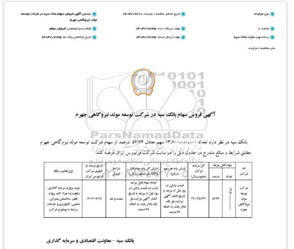 مزایده فروش سهام