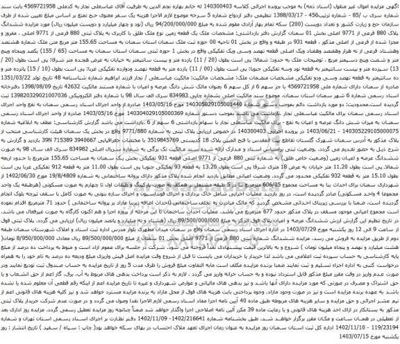 مزایده ششدانگ پلاک 880 فرعی از 9771 اصلی بخش 01 سمنان 