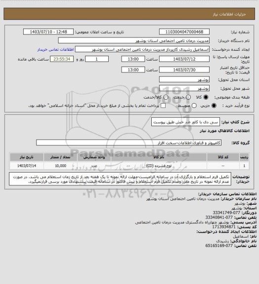 استعلام سی دی با کاور ضد خش طیق پیوست