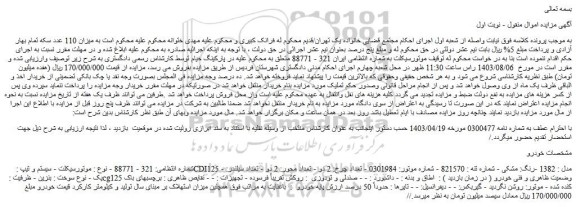 مزایده فروش موتورسیکلت - سیستم و تیپ : CDI125 - مدل : 1382 -رنگ: مشکی