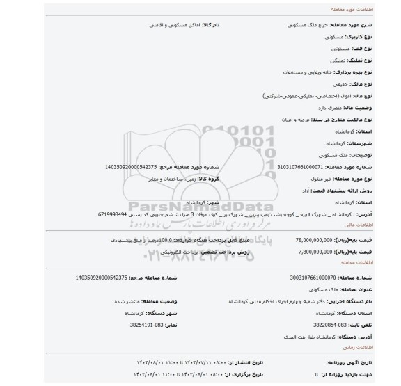 مزایده، ملک مسکونی