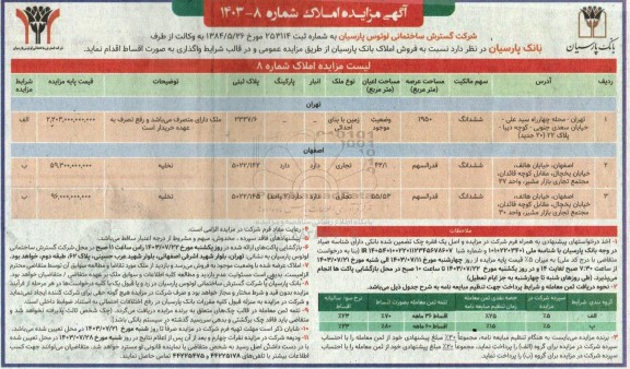مزایده فروش املاک